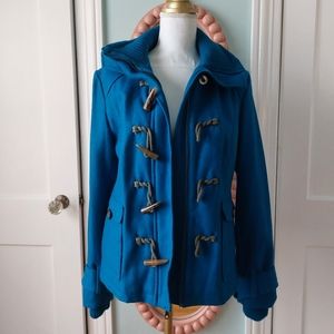 Delia's Teal Duffle Coat with Zip and Toggle Closure and Button-on Hood